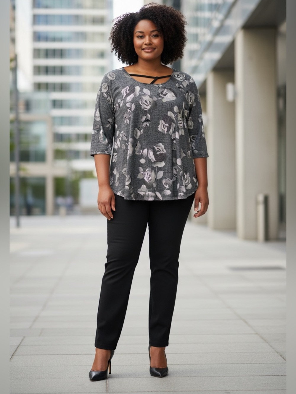 Claire France, Floral Blouse, 2X Plus Size, Made in Canada Stretch